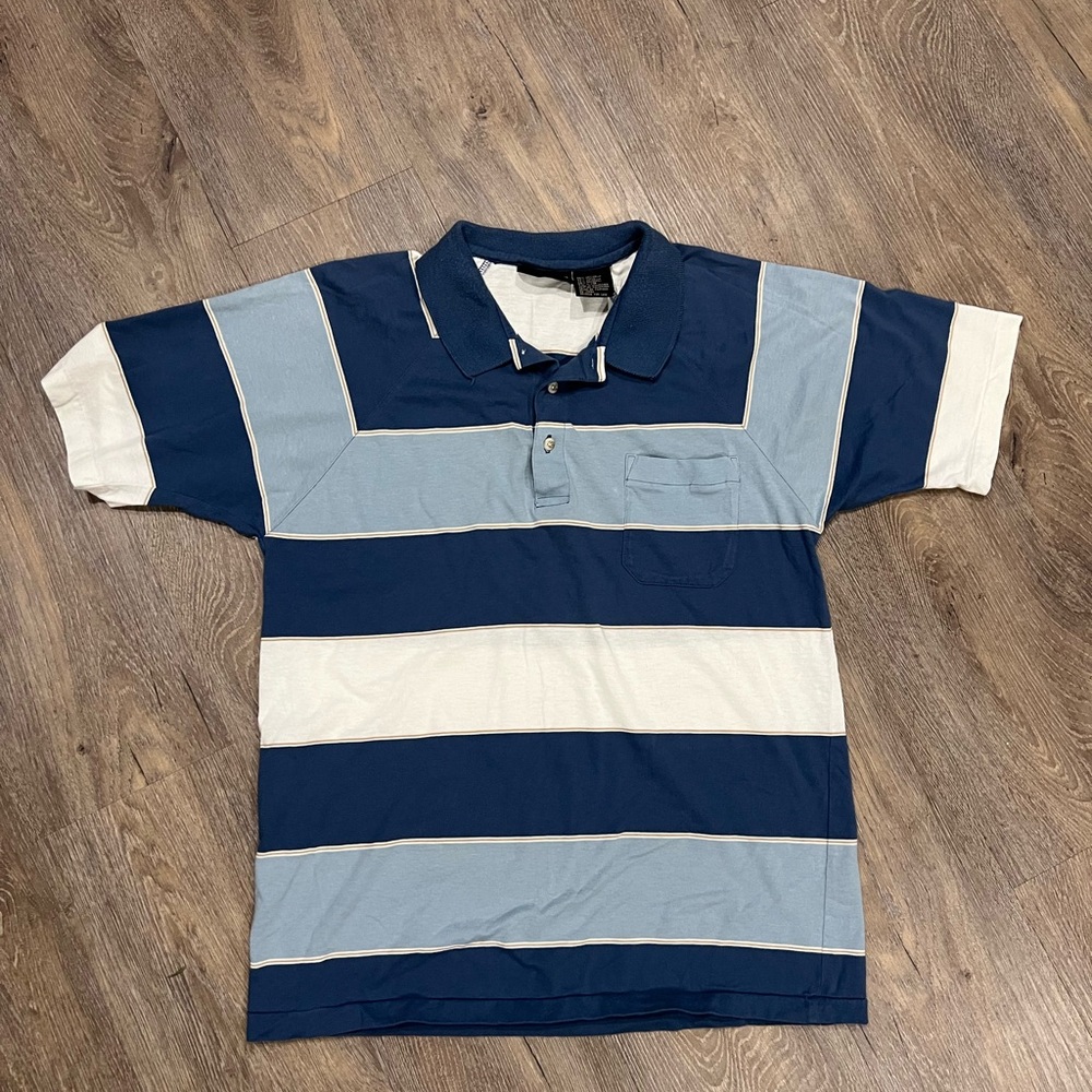 Jantzen Navy and Light Blue Striped Polo Shirt